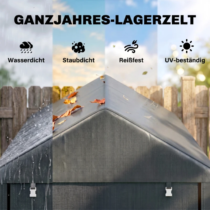 Outsunny Gartenschuppen, Lagerzelt, robust & wetterfest, Stahlrahmen, 1,2x1,8x1,6m, Dunkelgrau(m-4)