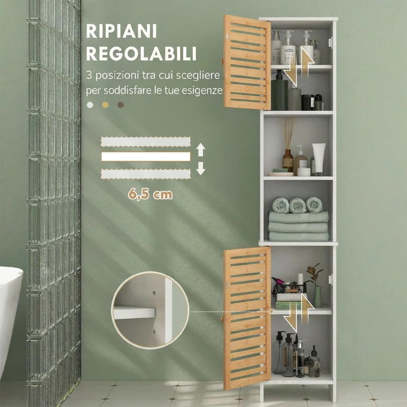 HOMCOM Mobile Bagno Alto 170cm, con 2 Armadietti e Ripiani Regolabili, Scomparti Aperti, per Lavanderia, Bianco
