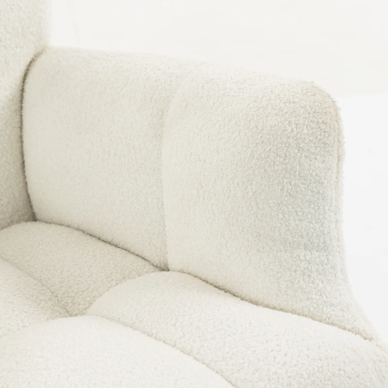 HOMCOM Rocking Chair, Teddy Fleece Rocker Chair with Tufted Wingback, Side Pockets, Rubber Wood Legs, Cream White