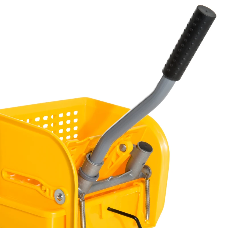 HOMCOM Schoonmaakwagen, verrijdbare emmer, schoonmaakemmer, 20 liter dweilwagen met pers, 2 bakken, geel
