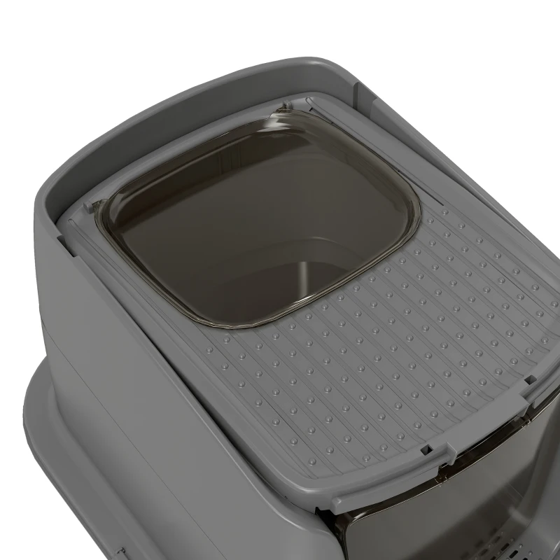 PawHut Large Stainless Steel Litter Box, Enclosed Metal Cat Litter Tray with Scoop, Deodoriser Bag, Front-Entry and Top-Exit