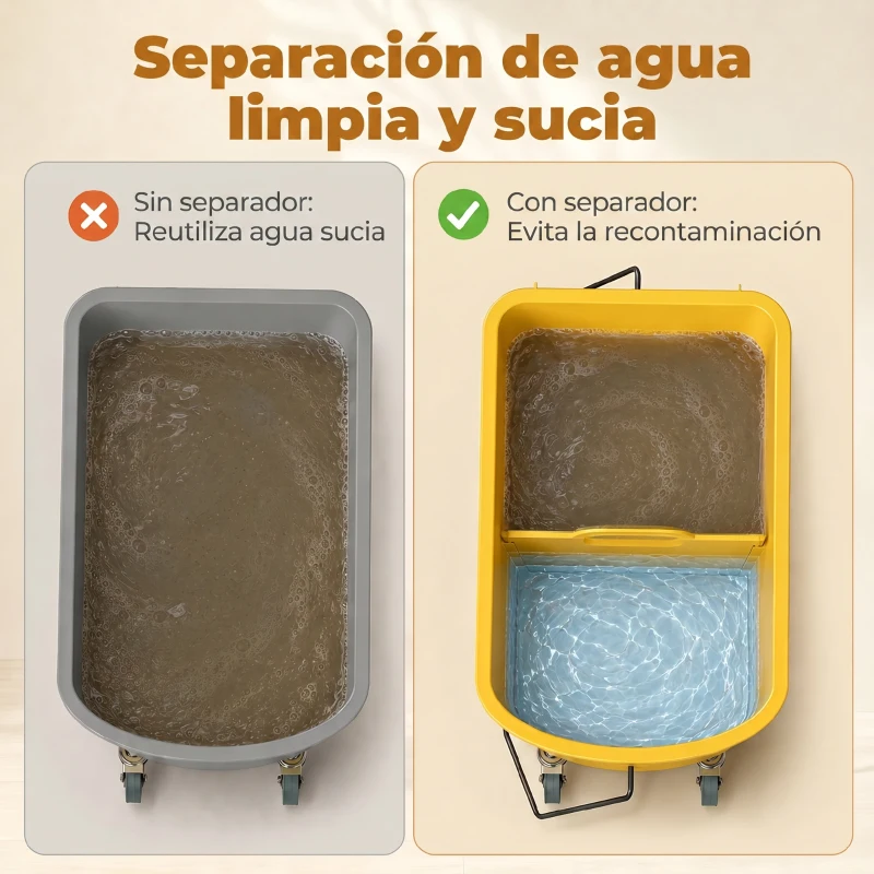 HOMCOM Cubo de Fregar 20L con Ruedas y Escurridor Cubo para Fregona con Separador de Agua 60x27x70,5 cm Amarillo