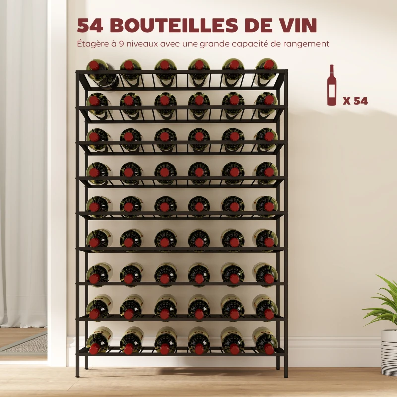 HOMCOM Étagère à vin rack pour bouteilles range-bouteilles capacité 54 bouteilles dim. 63L x 25l x 91H cm métal noir
