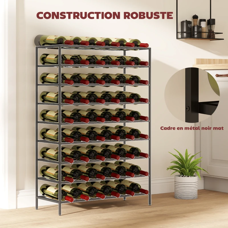 HOMCOM Étagère à vin rack pour bouteilles range-bouteilles capacité 54 bouteilles dim. 63L x 25l x 91H cm métal noir