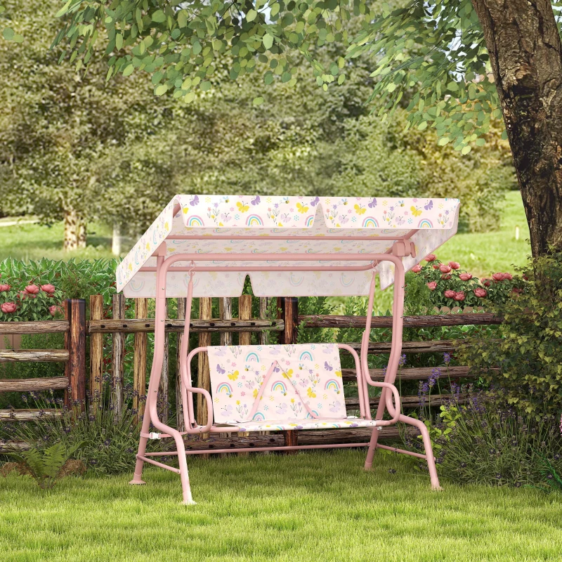 AIYAPLAY Hollywoodschaukel für Kinder, Stahlrahmen, 2-Sitzer, 60 kg belastbar, Rosa