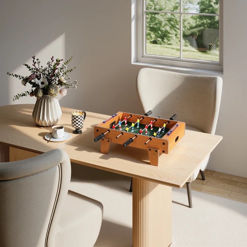 SPORTNOW 20 in Table-top Football Table with Stainless Steel Rods, Compact Foosball Table for Kids and Adults, All-Inclusive Foosball Game Set for Indoor, Nature Wood Finish