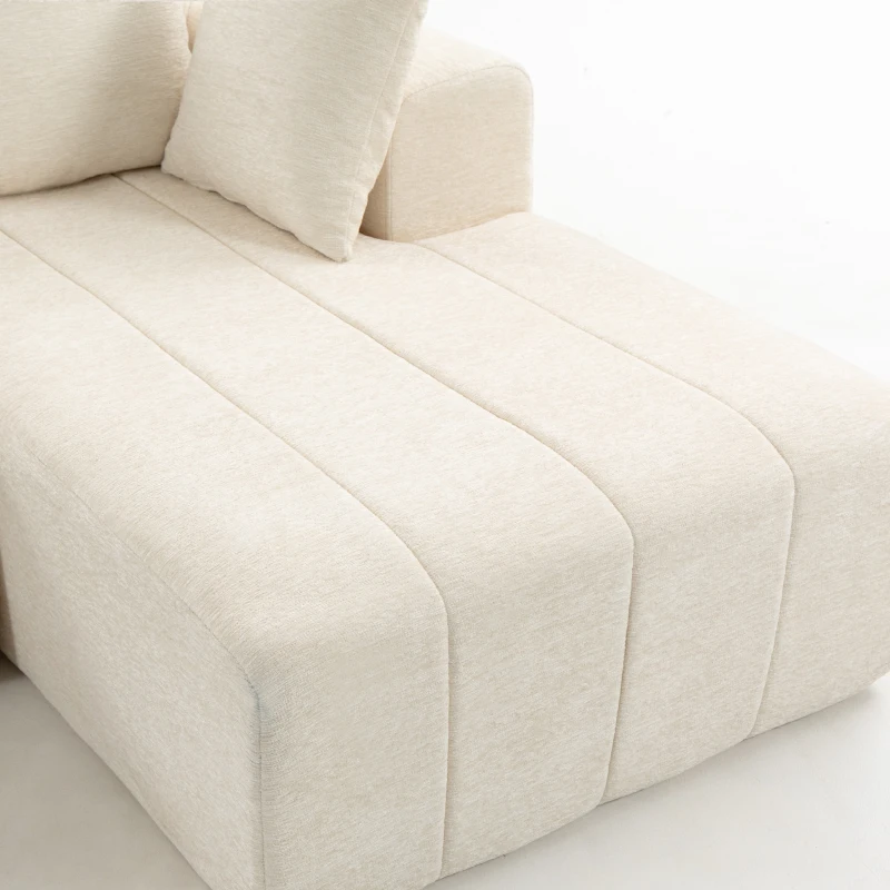 HOMCOM Sofá de Canto 256 cm com Chaise Longue Sofá Cama 3 Lugares em Chenille Formato em L Assento e Apoios de Braço Largos Bege