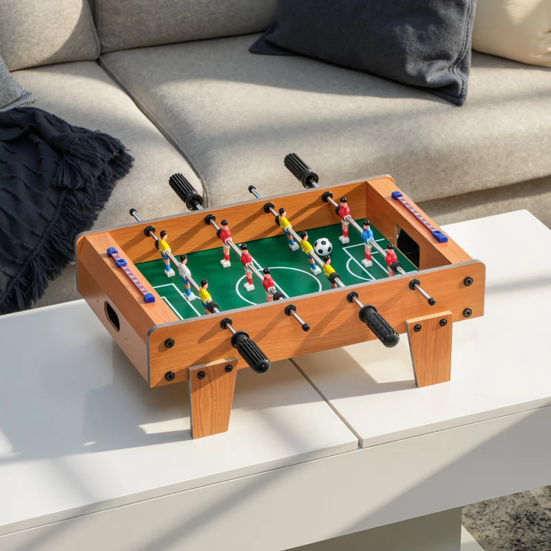 SPORTNOW 20 in Table-top Football Table with Stainless Steel Rods, Compact Foosball Table for Kids and Adults, All-Inclusive Foosball Game Set for Indoor, Nature Wood Finish