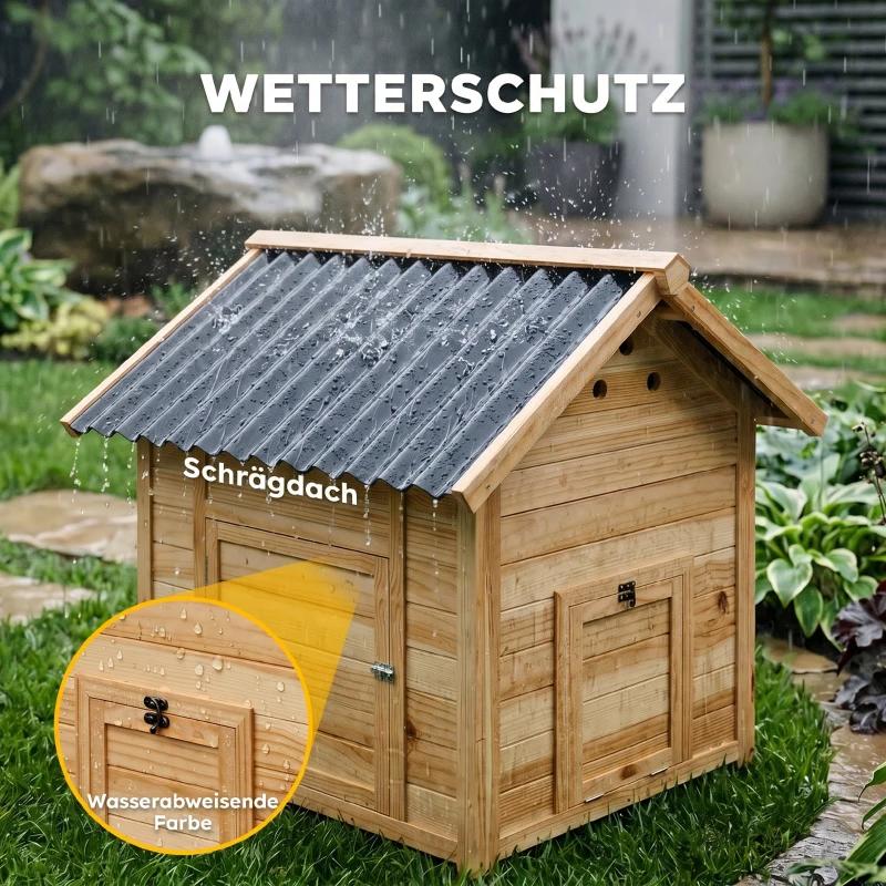 PawHut Entenhaus Entenstall Kleintierstall, wetterbeständig, 2 Eingänge, 2 Rampen, 78 x 90 x 92 cm, 'Natur + Schwarz(m-7)