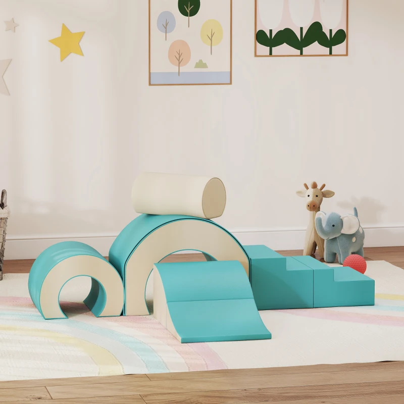 AIYAPLAY 5-teiliges Softbaustein-Set für Babys & Kleinkinder, Schaumstoff, Kunstleder, 5 kreative Formen, Indoor-Set zum Klettern, Krabbeln, Spielen, Grün