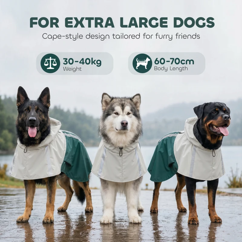 PawHut Dog Raincoat with Hood, Waterproof & Breathable Rain Jacket with Leash Hole, for Extra Large Dogs, Green, XL