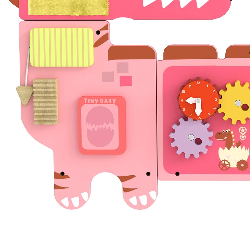 AIYAPLAY Busy Board Panels, Wall Mounted Montessori Inspired Busy Board, Toddler Learning Centre Dinosaur Theme, Pink