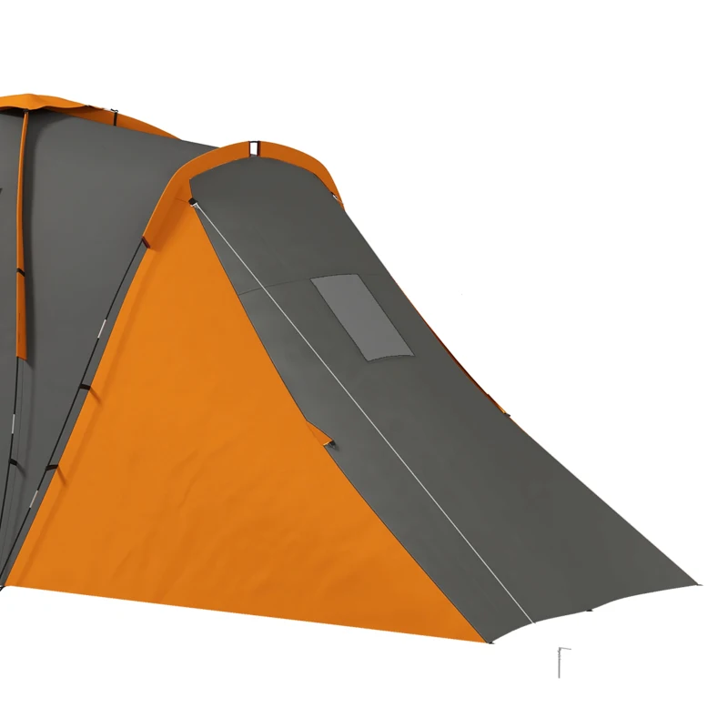 Outsunny Large Camping Tent Tunnel Tent with 2 Bedroom and Living Area, 2000mm Waterproof, Portable with Bag for 4 Man, Orange