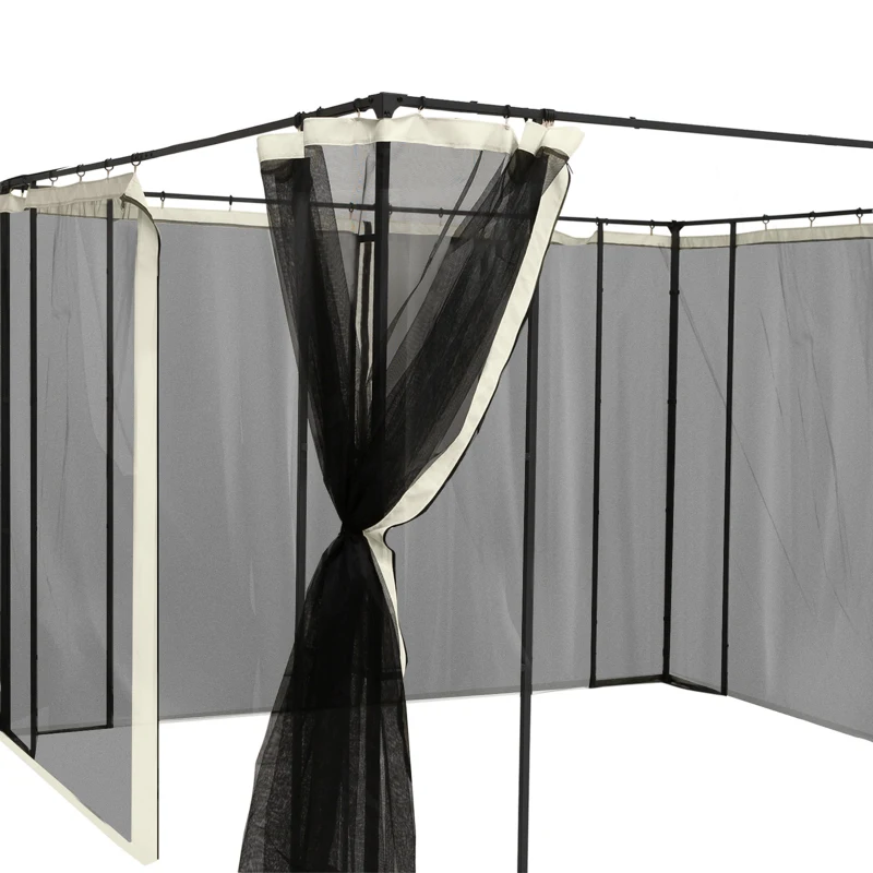 Outsunny Vervangend muggennet voor 3 x 4 m tuinpaviljoens, vliegengaas, met ritsen, polyester, zwart