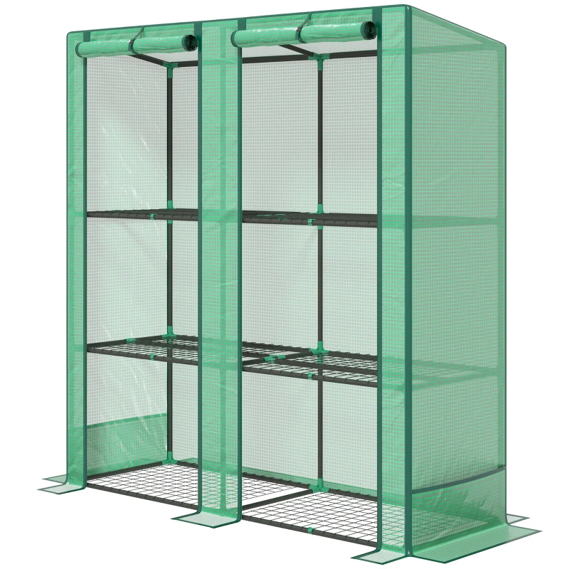 Outsunny Serre de jardin avec étagères métalliques à 3 niveaux serre de balcon couverture PE toit incliné 144 x 48 x 152 cm vert
