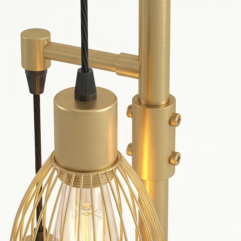 HOMCOM 170.5cm Industrial Dimmable Standing Lamp, 3-Light Floor Lamp with Steel Wire Cage Lampshades, Gold Tone