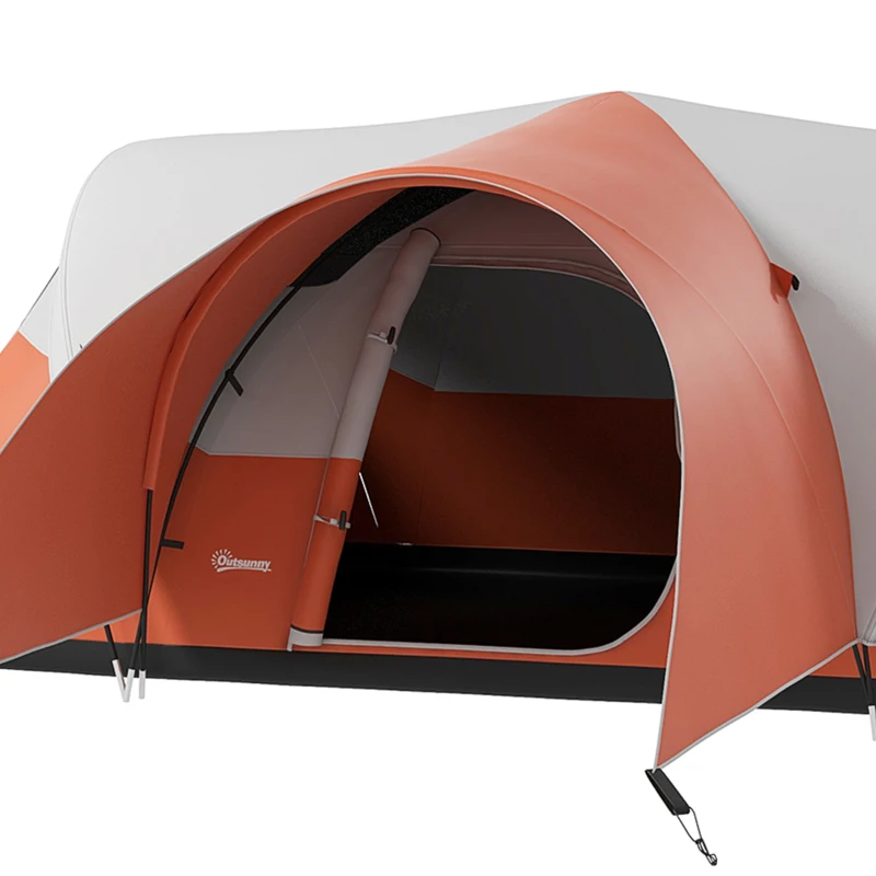 Outsunny 3000mm Waterproof Camping Tent for 7 Man, Family Tent with Porch and Sewn in Groundsheet, Portable with Bag, Orange