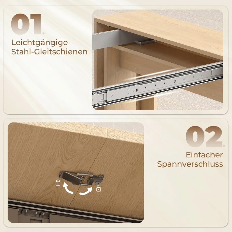 HOMCOM Uitschuifbare eettafel voor kleine ruimtes, om te bouwen tot console, zitplaatsen voor 10 personen, houtlook lichtbruin