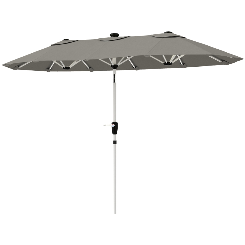 Outsunny 3 m Double-Sided Garden Parasol with LED Solar Lights, Tilt, Outdoor Extra Large Sun Umbrella with Crank Handle, Grey