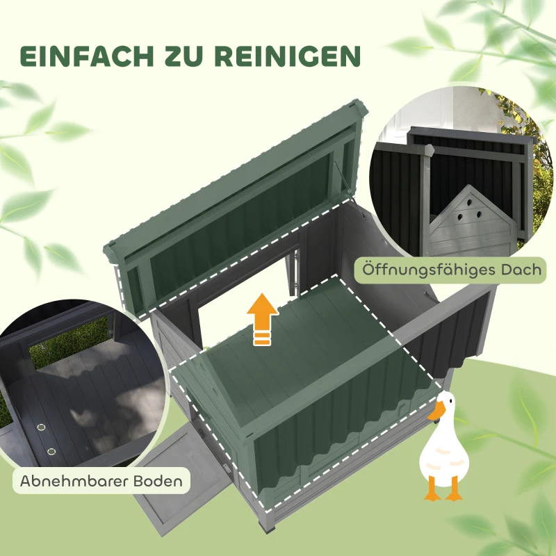 PawHut Entenhuis Entenstall Klein Dierhuis, weerbestendig, 2 ingangen, 2 hellingen, 78 x 90 x 92 cm, Lichtgrijs + Zwart