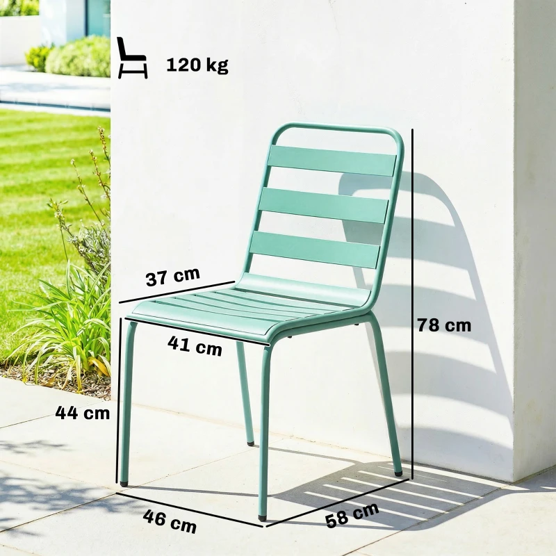 Outsunny Set de 2 Scaune Stivuibile din Metal, pentru Terasă și Grădină, Verde