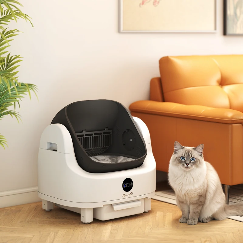 PawHut Self Cleaning Cat Litter Tray Top Opening Design, Automatic Litter Box More Space with Integrated Security Protection