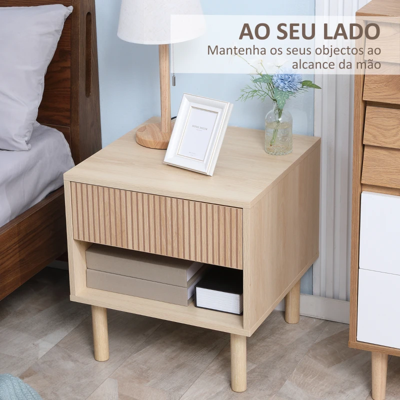 HOMCOM Mesa de Cabeceira com Gaveta e Prateleira Aberta Estilo Moderno para Quarto 47x47x50 cm Madeira