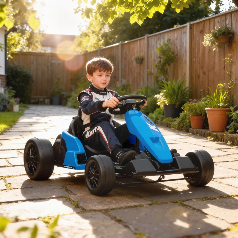 AIYAPLAY 24V Elektrisches Go-Kart, Drift-Modus, verstellbarer Sitz, 5-Punkt-Sicherheitsgurt, Musikfunktion, 6-12 Jahre Blau