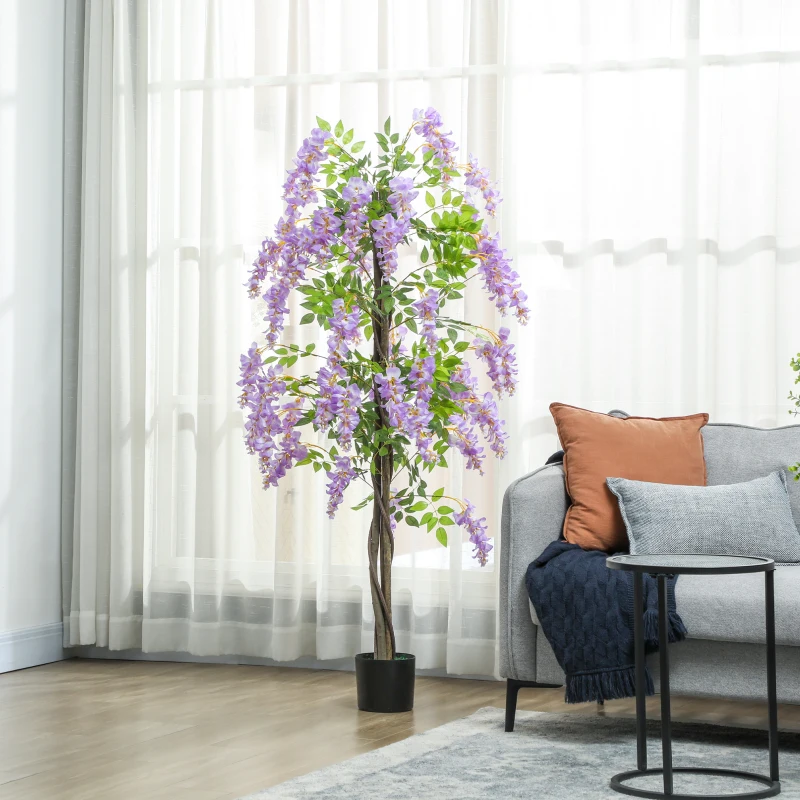 HOMCOM 180cm Ficus Artificial Tree, Fake Wisteria Tree in Nursery Pot, Indoor Greenery Tall Faux Floor Plant for Living Room Office Decor, Purple