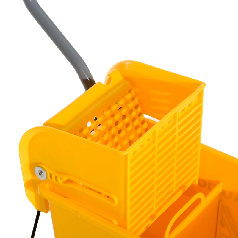 HOMCOM Schoonmaakwagen, verrijdbare emmer, schoonmaakemmer, 20 liter dweilwagen met pers, 2 bakken, geel
