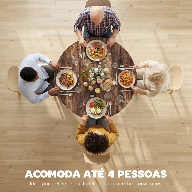 HOMCOM Mesa Redonda 100 cm para 4 Pessoas Mesa de Refeição de Estilo Industrial com Estrutura Metálica Preta