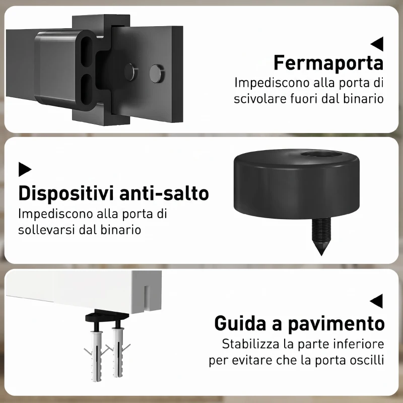 HOMCOM Porta Scorrevole Esterna in Legno di Pino con Binario Silenzioso, Guida, Kit Ferramenta, Bianco