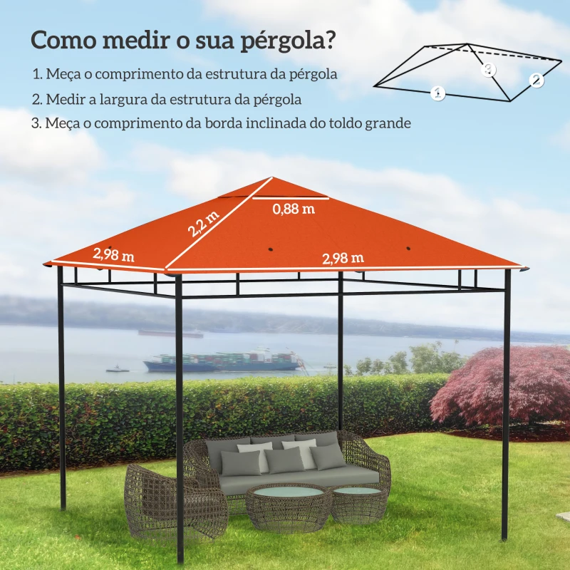 Outsunny Toldo de Substituição de 3x3m para Pérgola de Jardim com 8 Orifícios de Drenagem e Ventilação Laranja