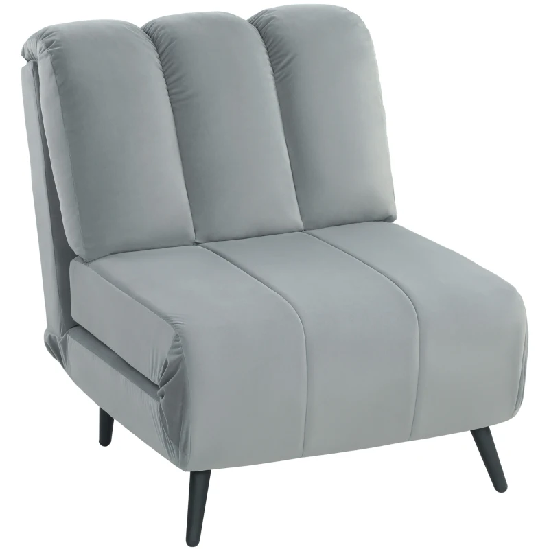 HOMCOM Sillón Cama Individual 3 en 1 Sofá Cama Plegable con Respaldo Ajustable y Cojín Grueso para Salón 72x88x87 cm Gris