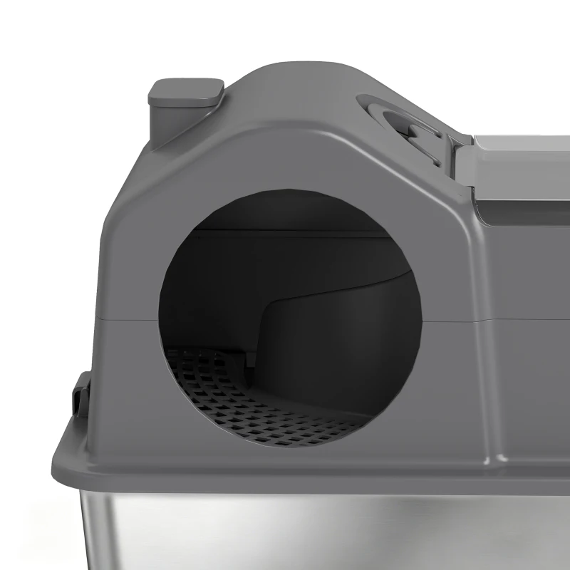 PawHut Maison de Toilette pour Chat avec Couvercle Amovible et Fermé, Côtés Hauts, 60,5x40,5x45cm, Gris Foncé