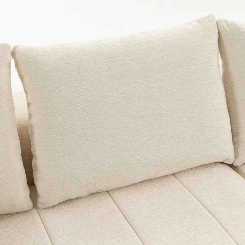 HOMCOM Sofá de Canto 256 cm com Chaise Longue Sofá Cama 3 Lugares em Chenille Formato em L Assento e Apoios de Braço Largos Bege