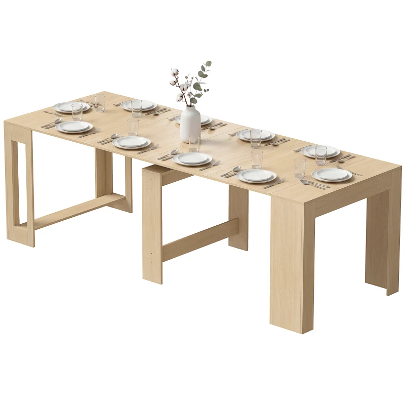 HOMCOM Uitschuifbare eettafel voor kleine ruimtes, om te bouwen tot console, zitplaatsen voor 10 personen, houtlook lichtbruin