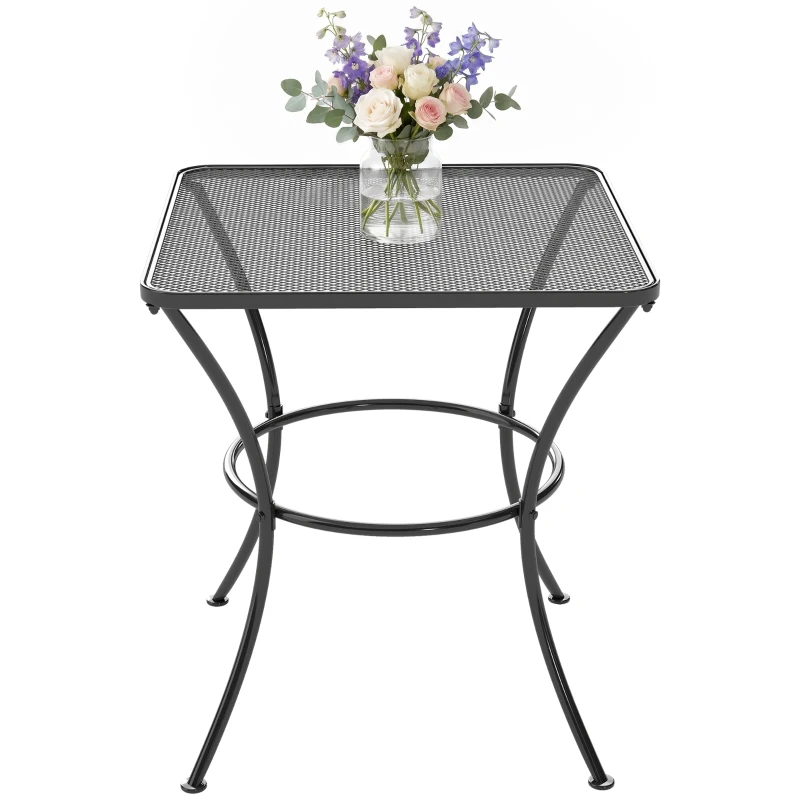 Outsunny Tavolino da Giardino Quadrato in Acciaio con Piano Traforato, 45x45x50 cm, Nero