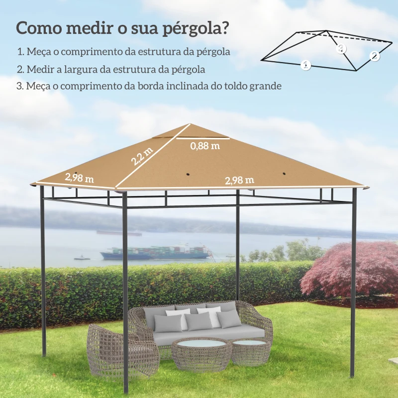 Outsunny Toldo de Substituição de 3x3m para Pérgola de Jardim com 8 Orifícios de Drenagem e Ventilação Bege