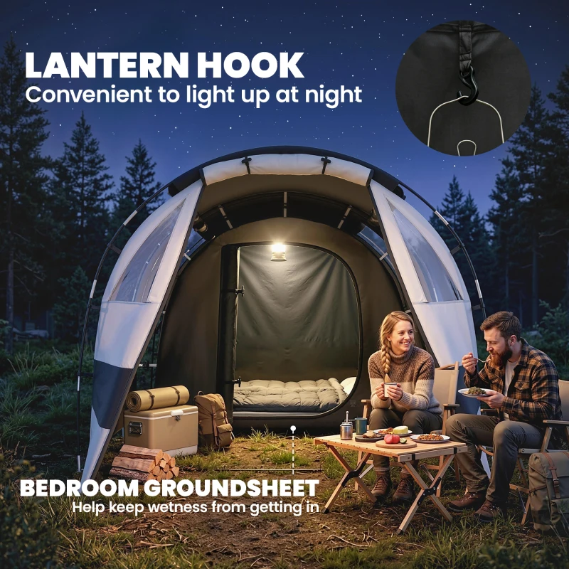 Outsunny Camping Tent, 3 Man Blackout Tent with Bedroom and Living Room, Portable with Bag, for Fishing Hiking Festival, Khaki
