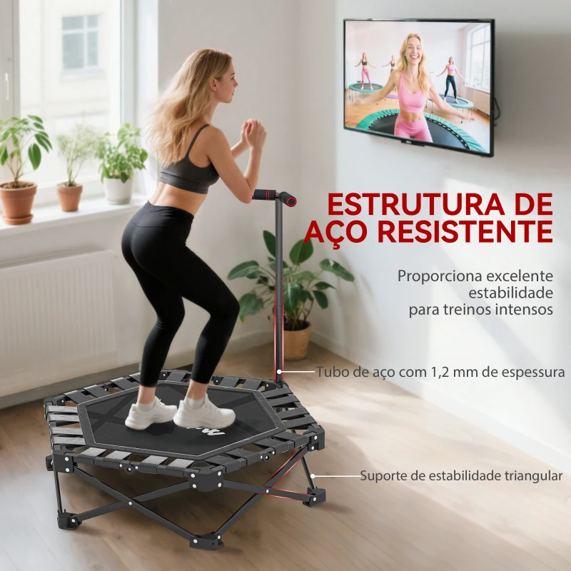 SPORTNOW Trampolim de Fitness Dobrável 104 cm com Barra Ajustável em 3 Alturas e Bolsa de Transporte Preto