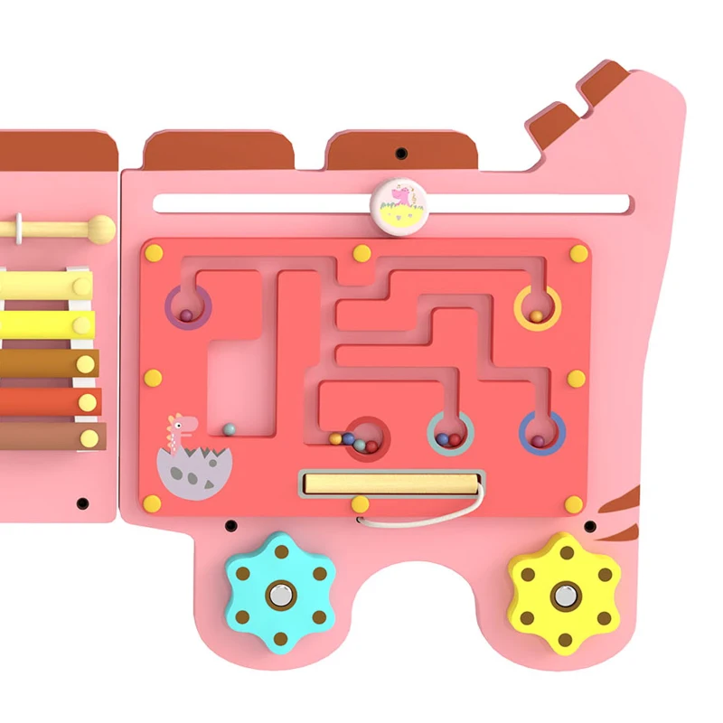 AIYAPLAY Busy Board Panels, Wall Mounted Montessori Inspired Busy Board, Toddler Learning Centre Dinosaur Theme, Pink