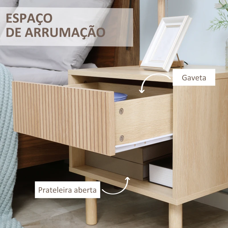 HOMCOM Mesa de Cabeceira com Gaveta e Prateleira Aberta Estilo Moderno para Quarto 47x47x50 cm Madeira