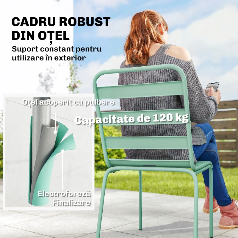 Outsunny Set de 2 Scaune Stivuibile din Metal, pentru Terasă și Grădină, Verde