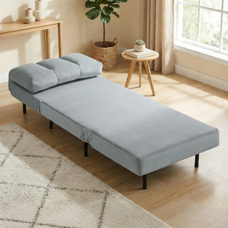 HOMCOM Sillón Cama Individual 3 en 1 Sofá Cama Plegable con Respaldo Ajustable y Cojín Grueso para Salón 72x88x87 cm Gris