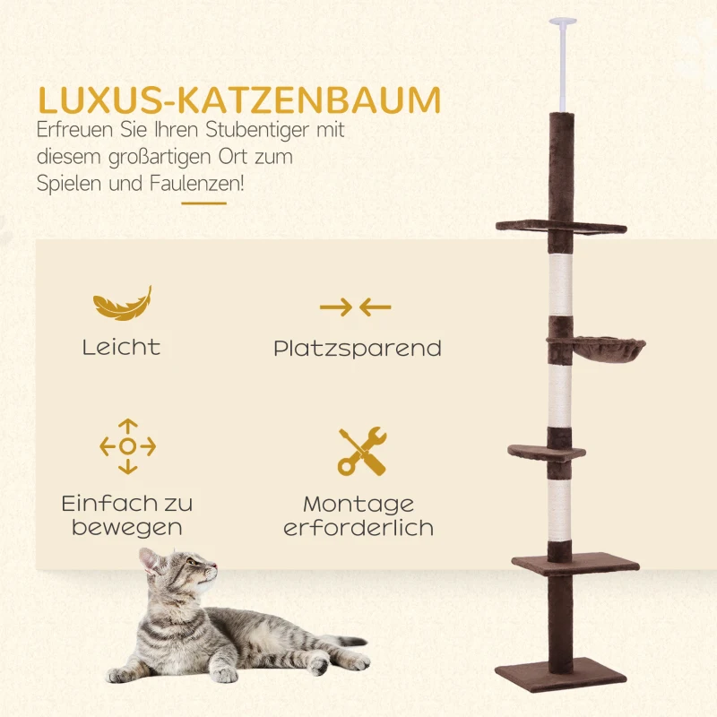 PawHut kattenboom krabpaal kattenkrabboom met sisalpalen in hoogte verstelbaar bruin