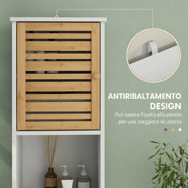 HOMCOM Mobile Bagno Alto 170cm, con 2 Armadietti e Ripiani Regolabili, Scomparti Aperti, per Lavanderia, Bianco