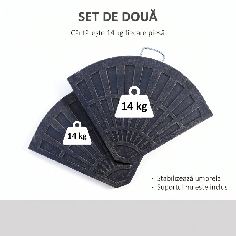 Outsunny Set de 2 Greutăți pentru Umbrelă cu Bază în Cruce, 28 kg, Design în Formă de Evantai, din Colofoniu, 66x47x4.2 cm, Bronz