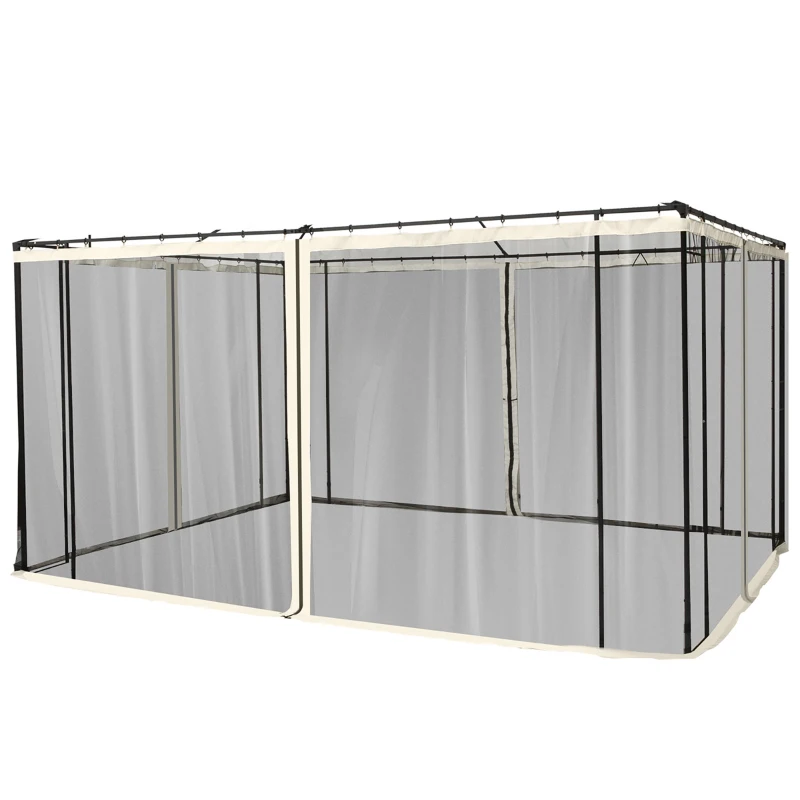 Outsunny Vervangend muggennet voor 3 x 4 m tuinpaviljoens, vliegengaas, met ritsen, polyester, zwart