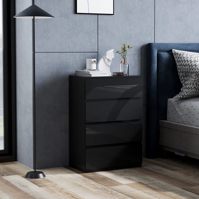 HOMCOM Kommode mit 4 Schubladen aus Holz, moderne und vielseitige Schlafzimmerkommode, 55x33x80 cm, Schwarz